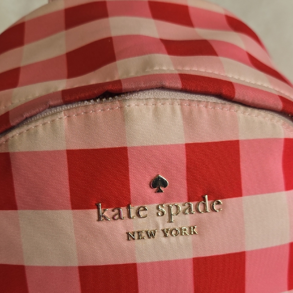 Kate Spade Pink Red Checkered Backpack - Picture 2 of 9